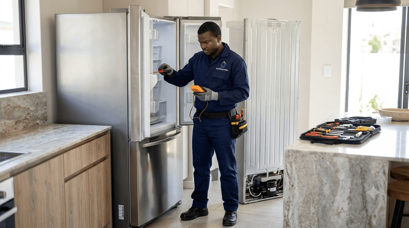 AE Refrigeration technician servicing a commercial refrigeration unit in Cape Town